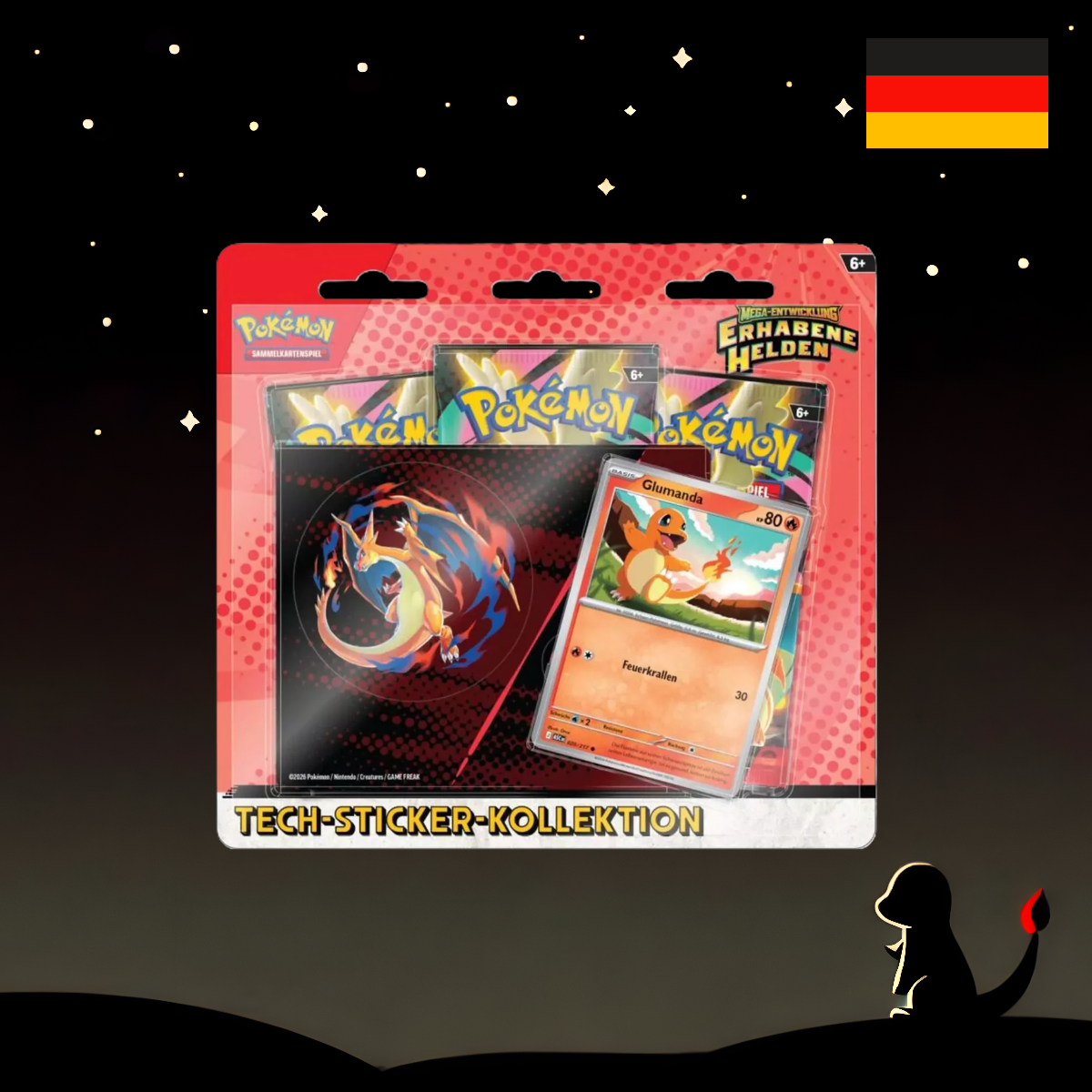 Pokémon Erhabene Helden Tech Sticker Kollektion Glumanda Deutsch